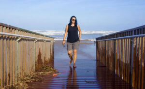 Deah Hester on beach boardwalk in Galveston Texas