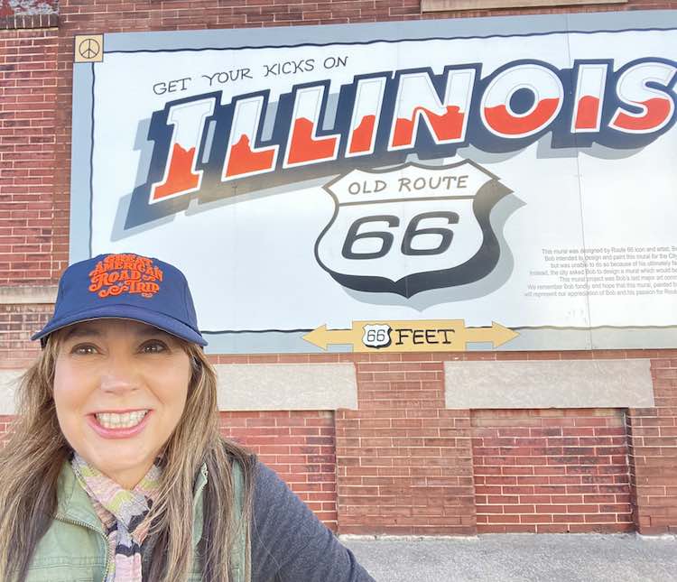 Stephanie Stuckey with Route 66 sign